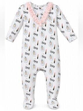 Pineapple & Sunshine Coco White Floral Ruffle-Trim Baby Footies 3/6 Months